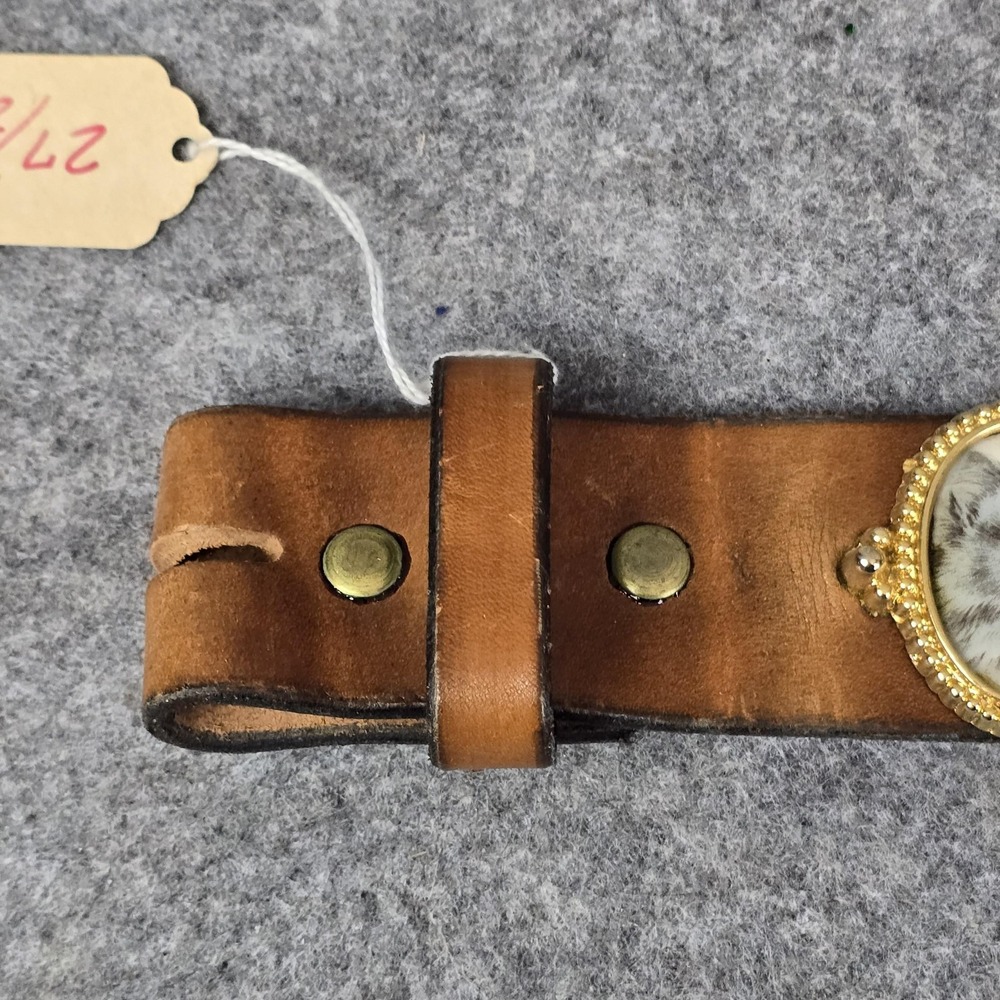 Vintage Jacobs Leather Belt Small Brown Cat Concho No Buckle USA CT 27.5" - Picture 3 of 16